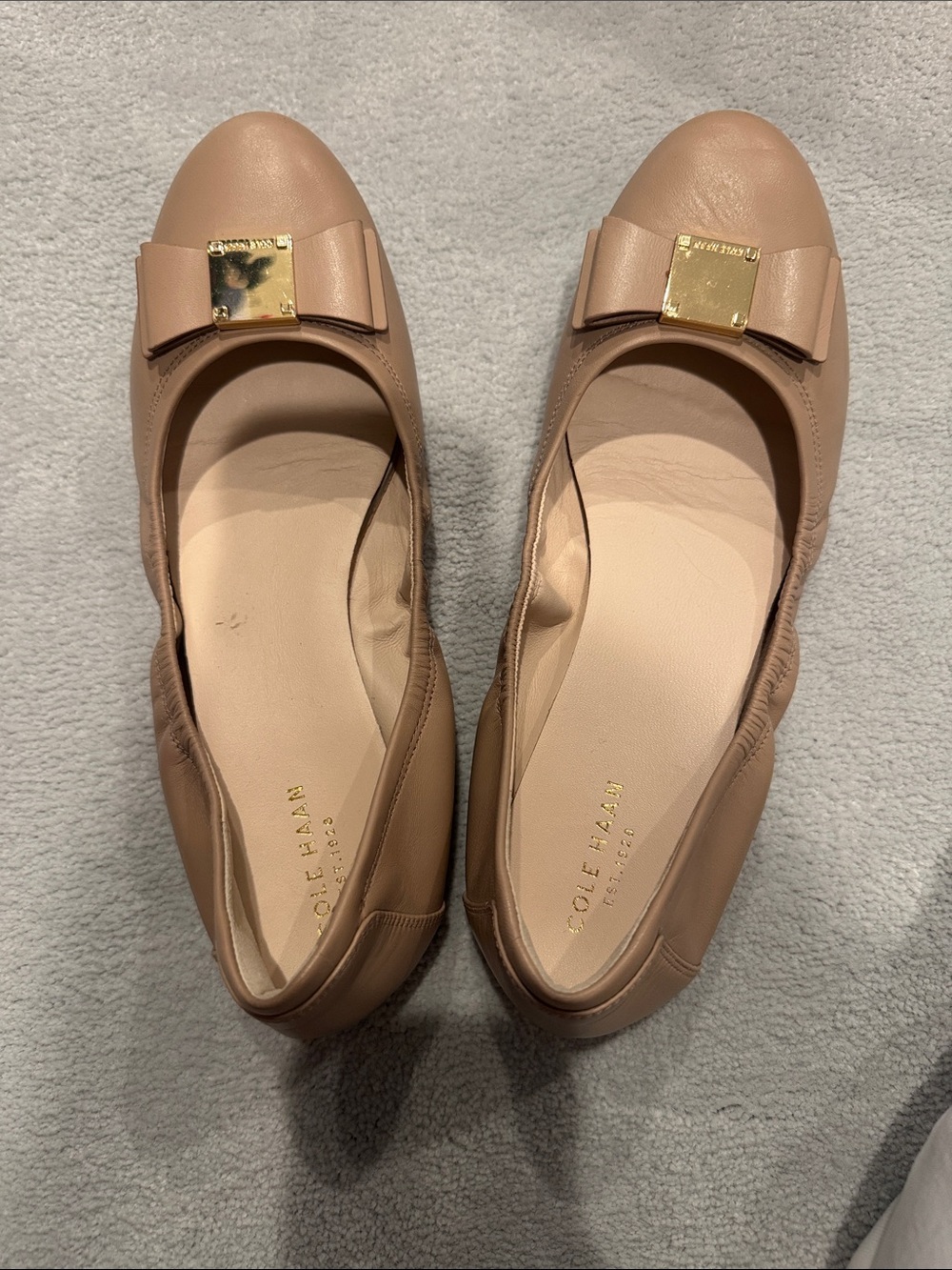 Cole Haan Nude Bow Ballet Flats with Gold Accent